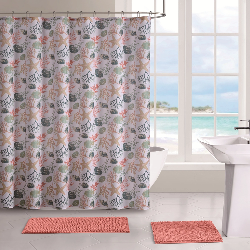 Polyester Blend Fabric Shower Curtain Waffle Weave Rustproof Metal Grommets Bathroom Showers