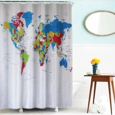Cortina de ducha de poliéster personalizada impresa con mapa mundial