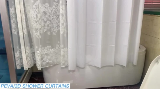 Cortina de ducha de baño de plástico rosa transparente, ligera y de primera calidad, cortina de ducha de PVC PEVA impresa personalizada en 3D