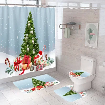 Cortinas de ducha con estampado navideño para baño con anti